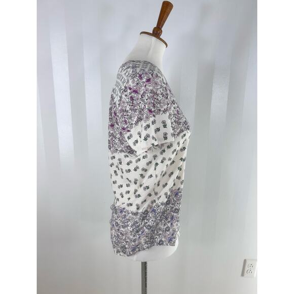 LOFT Multicolor V Neck Multicolor Floral Print Short Sleeve Top - Picture 2 of 8
